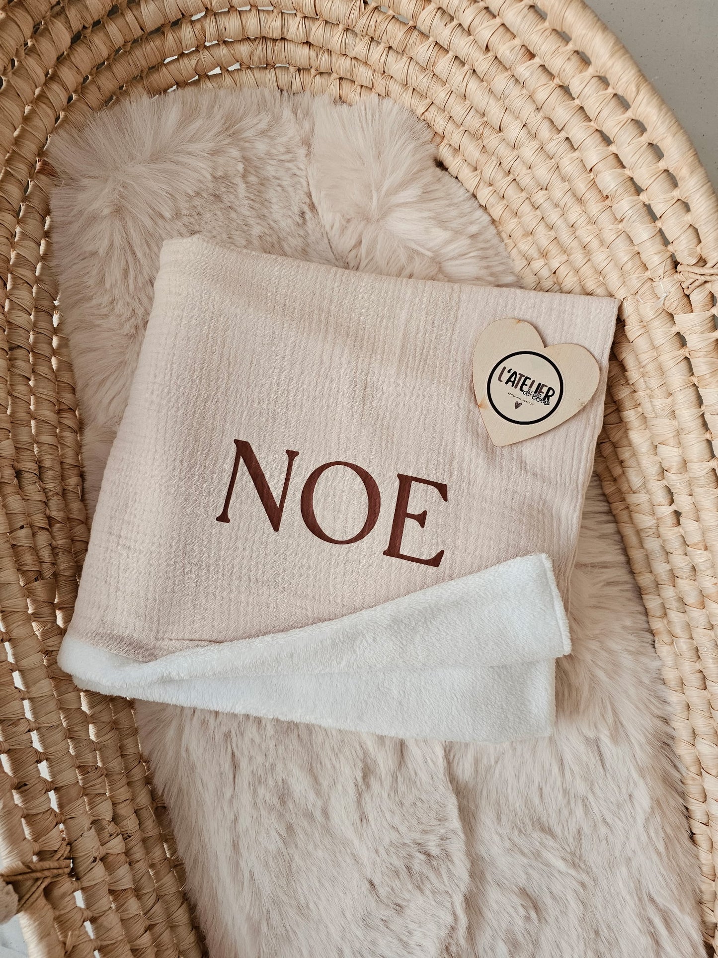 Couverture polaire gaze de coton - Beige - Prénom