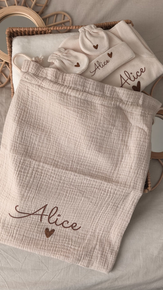 Sac personnalisé en gaze de coton | Prénom