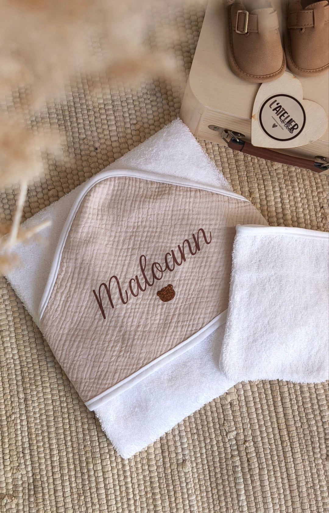 Cape de bain et gant en Gaze de Coton - Beige