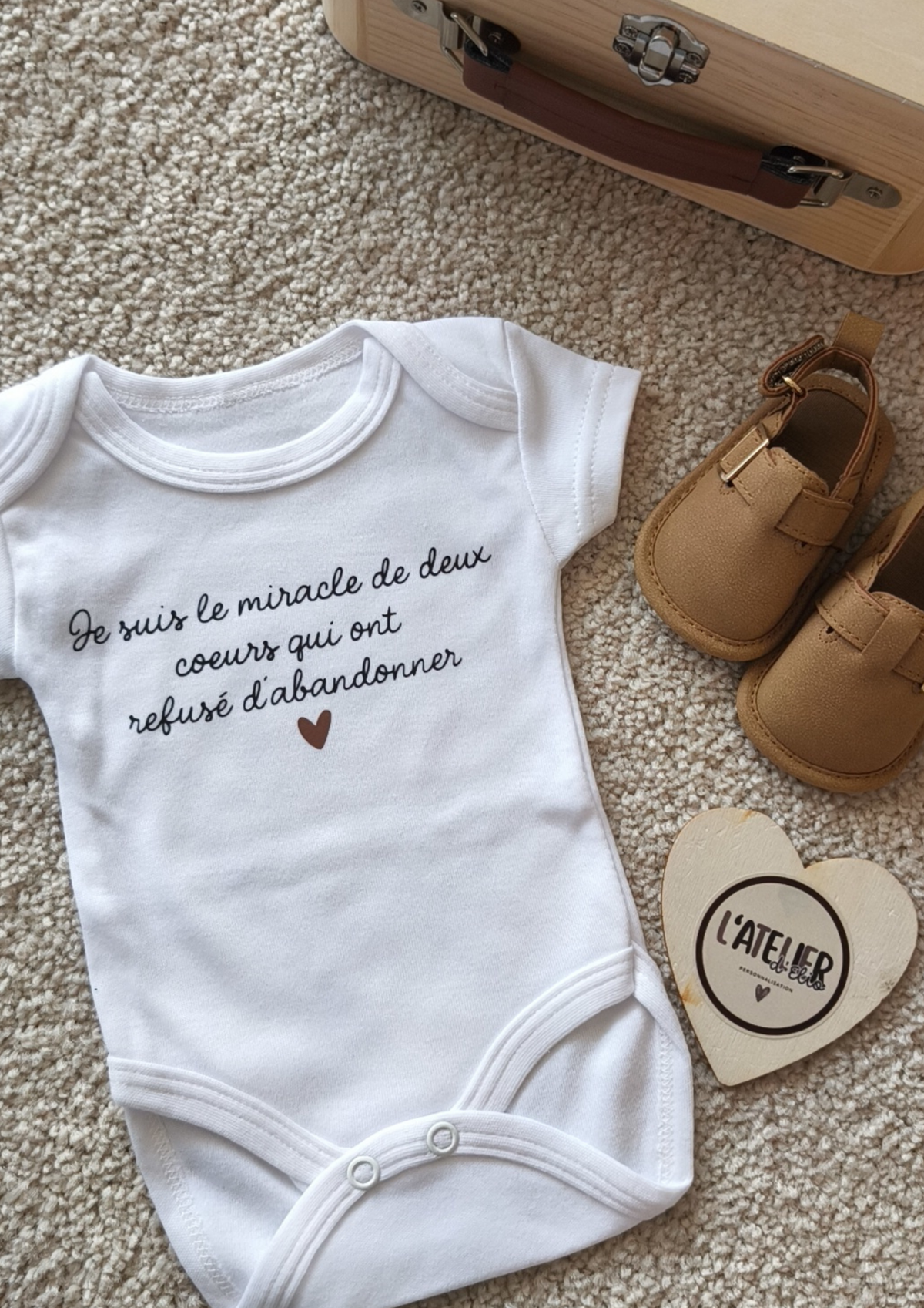 Body Je suis le miracle de deux coeurs... - Taille 1 Mois manche courte