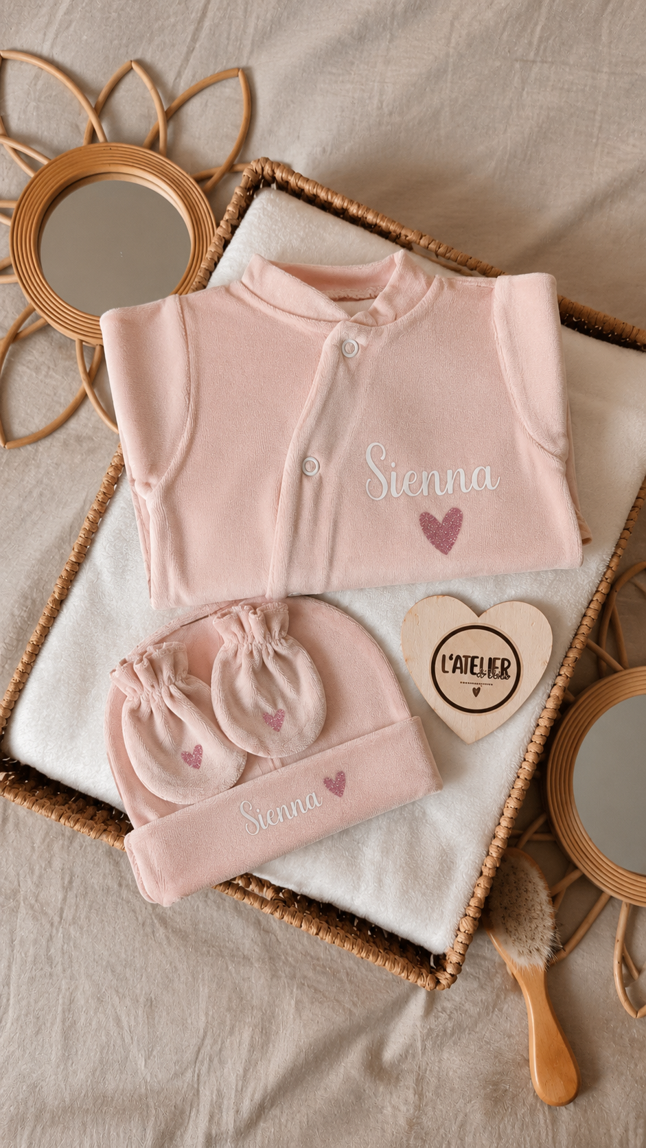 Pyjama en velours - Grand prénom sur pyjama & bonnet