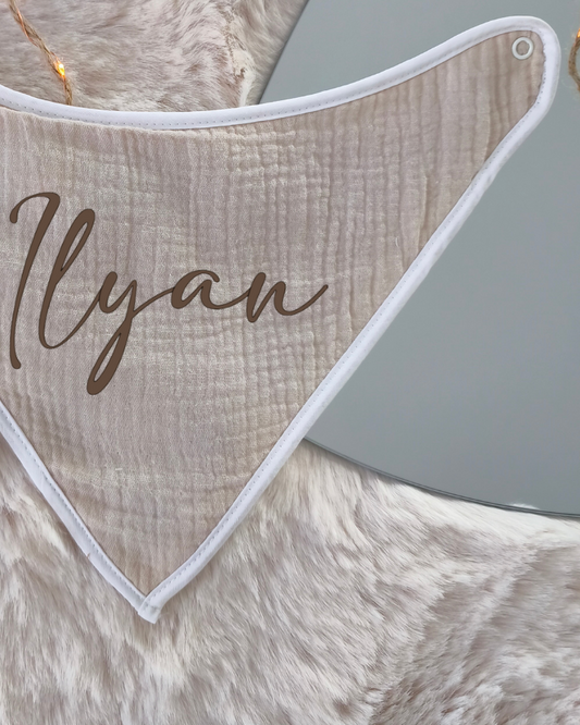 Bavoir triangle en gaze de coton - Beige