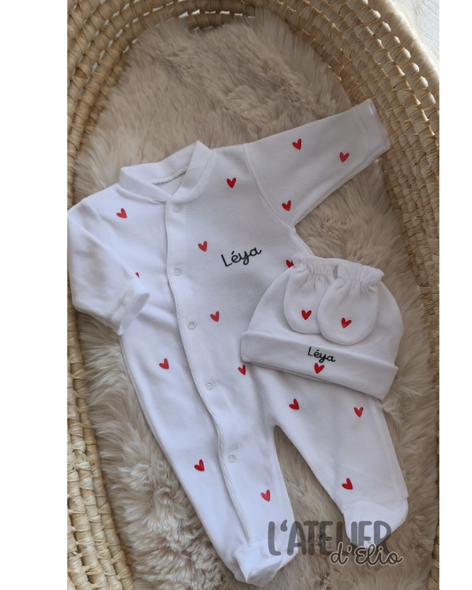 Pyjama naissance en velours – Petit Cœur