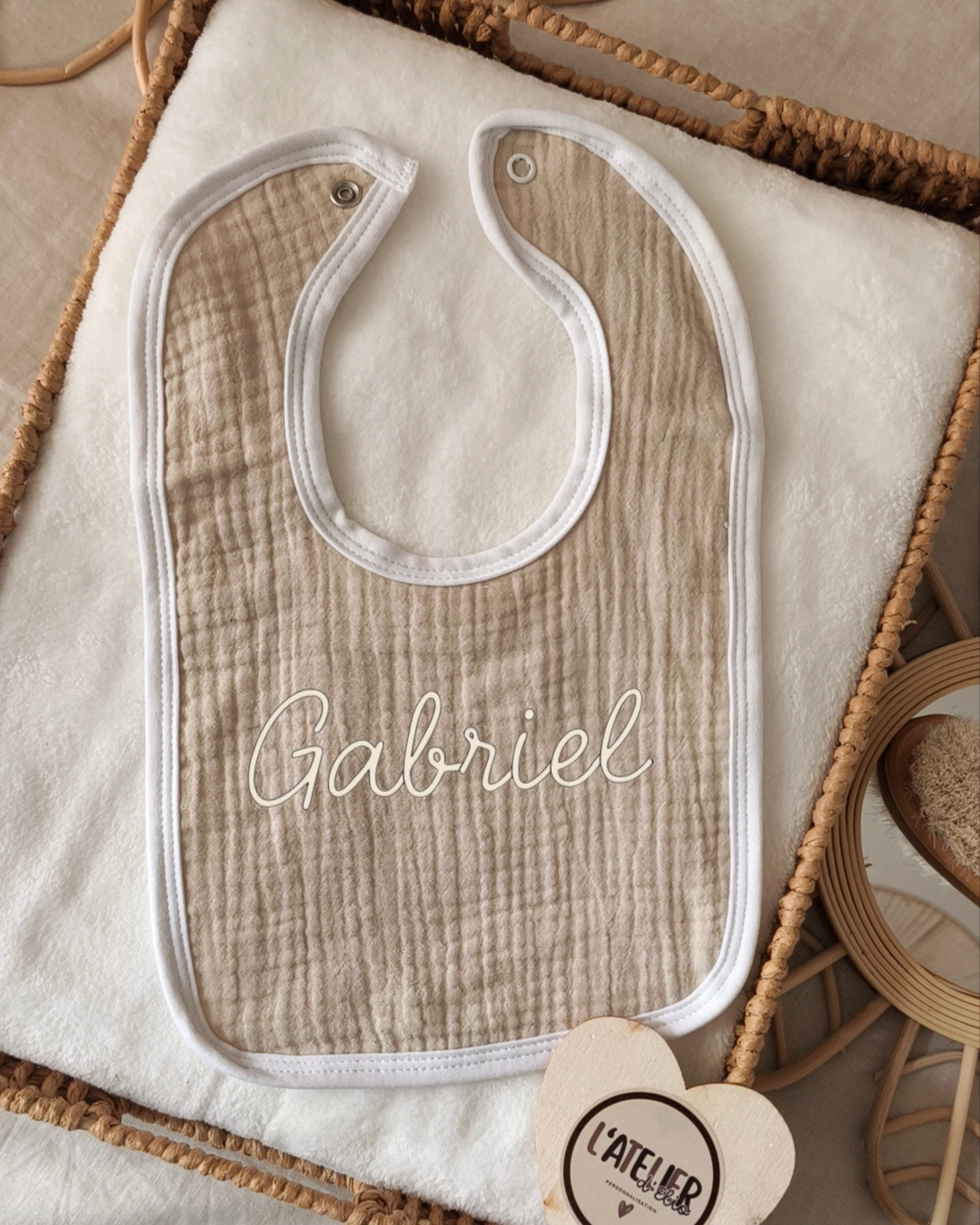 Bavoir personnalisé en gaze de coton | Prénom bébé