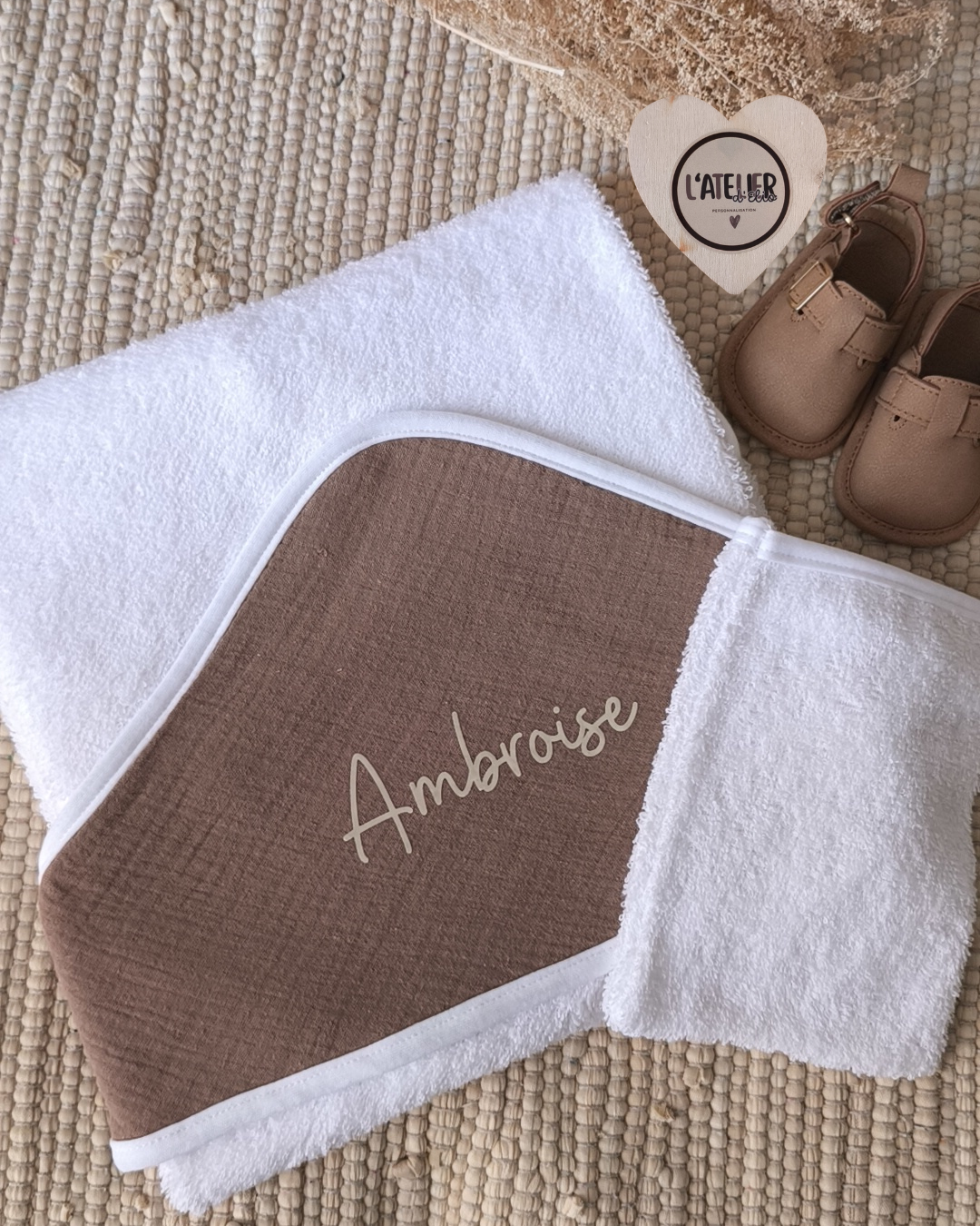 Cape de bain et gant en Gaze de Coton - Brune