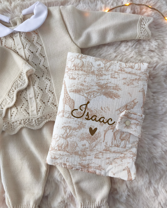 Carnet de santé velours Savane Beige - Prénom