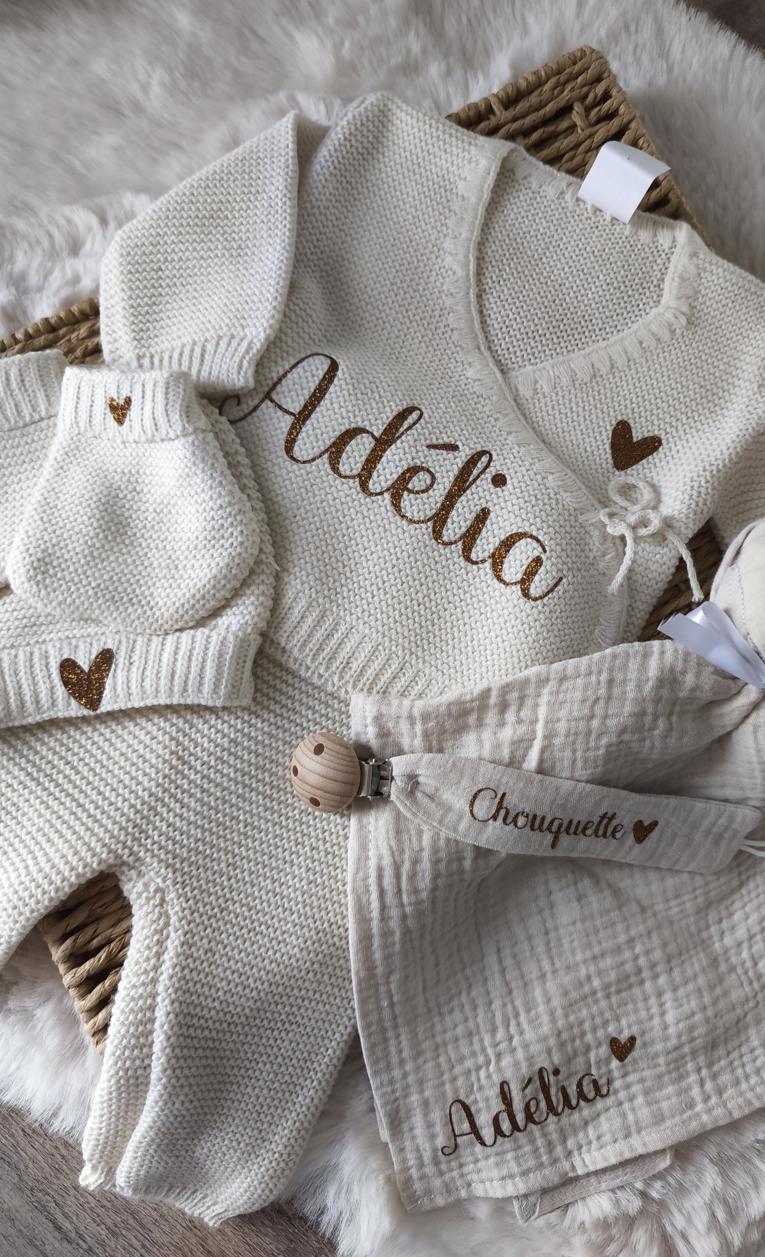 Ensemble Cache Cœur  - Prénom sur le ventre