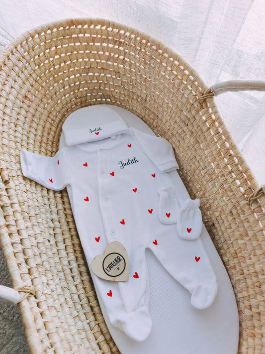 Pyjama en velours naissance - Petit cœur