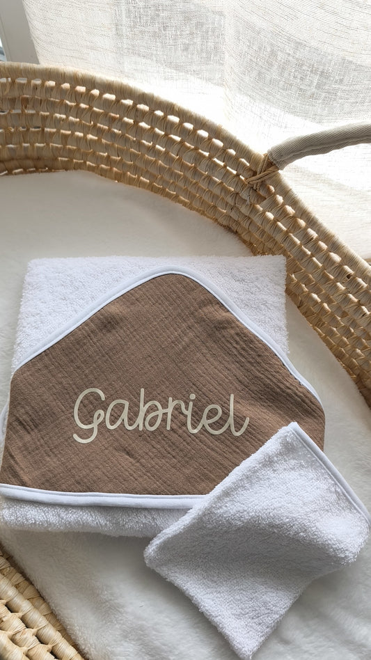 Cape de bain et gant en Gaze de Coton - Brune