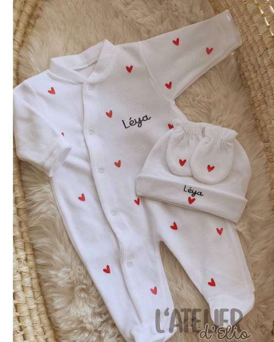 Pyjama naissance en velours – Petit Cœur