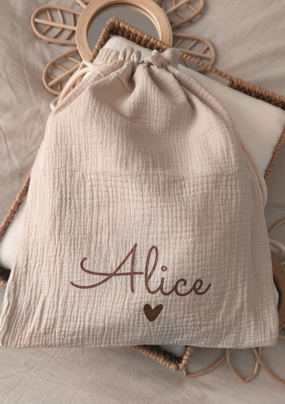 Sac personnalisé en gaze de coton | Prénom