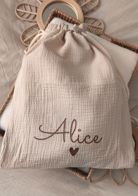 Sac personnalisé en gaze de coton | Prénom