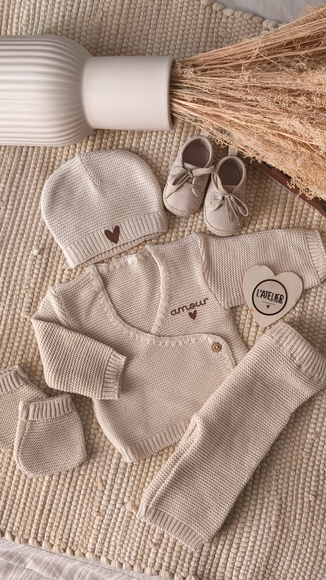 Tenue de naissance en maille - Prénom