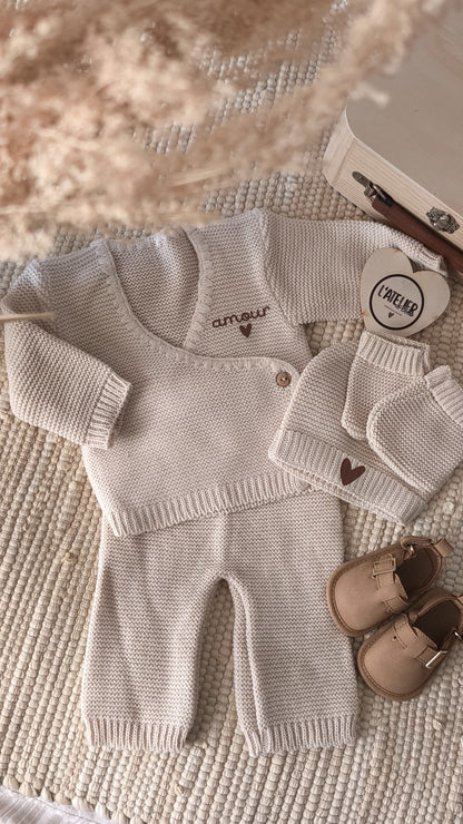 Tenue de naissance en maille - Prénom
