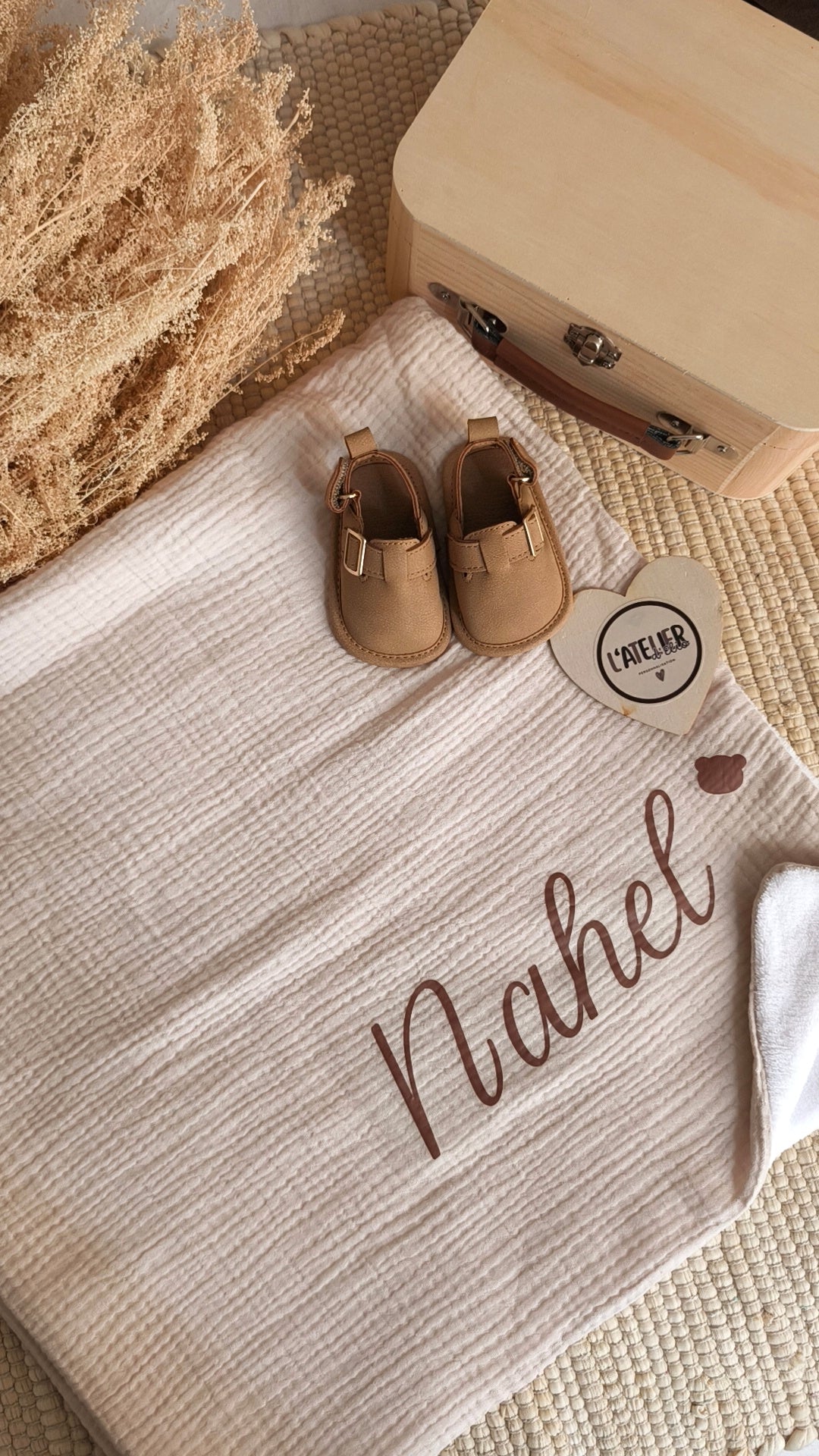 Couverture polaire gaze de coton  - Beige - Prénom