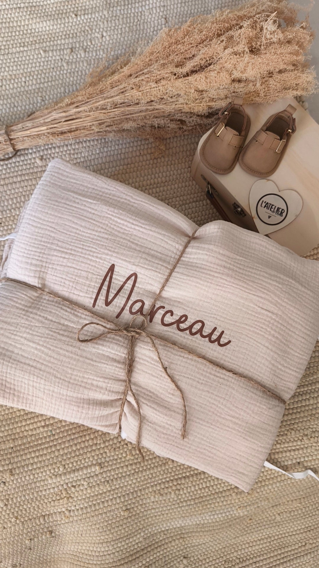 Couverture polaire gaze de coton  - Beige - Prénom