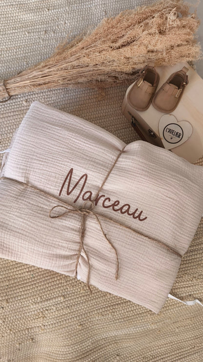 Couverture polaire gaze de coton  - Beige - Prénom