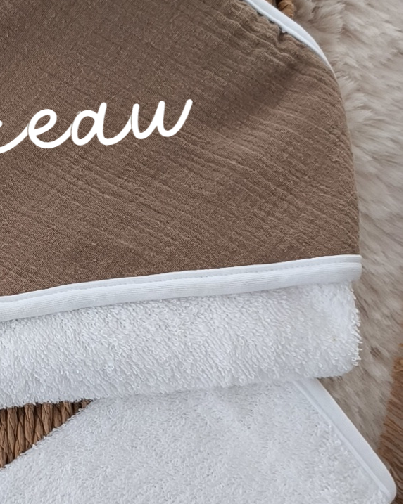 Cape de bain et gant en Gaze de Coton - Brune