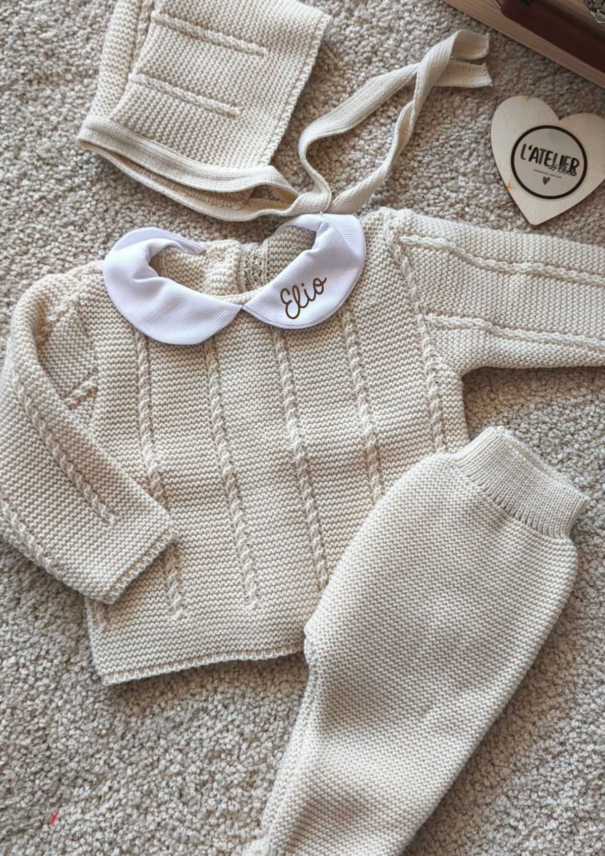 TENUE DE NAISSANCE 0/3 MOIS - Beige grosse maille