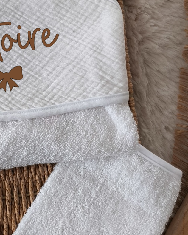 Cape de bain et gant en Gaze de Coton - Blanche