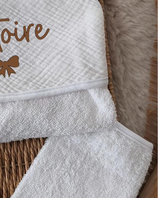 Cape de bain et gant en Gaze de Coton - Blanche