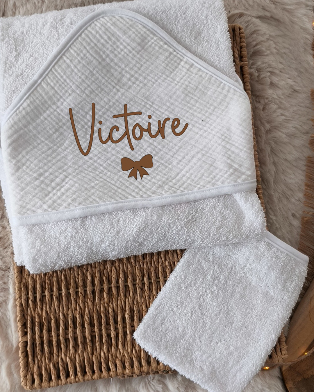 Cape de bain et gant en Gaze de Coton - Blanche