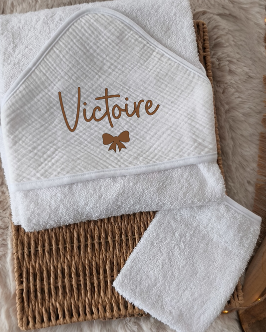 Cape de bain et gant en Gaze de Coton - Blanche