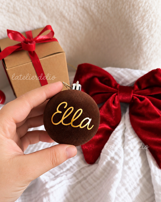 Boule de Noël - Effet velours Marron