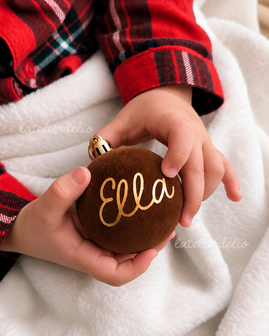 Boule de Noël - Effet velours Marron