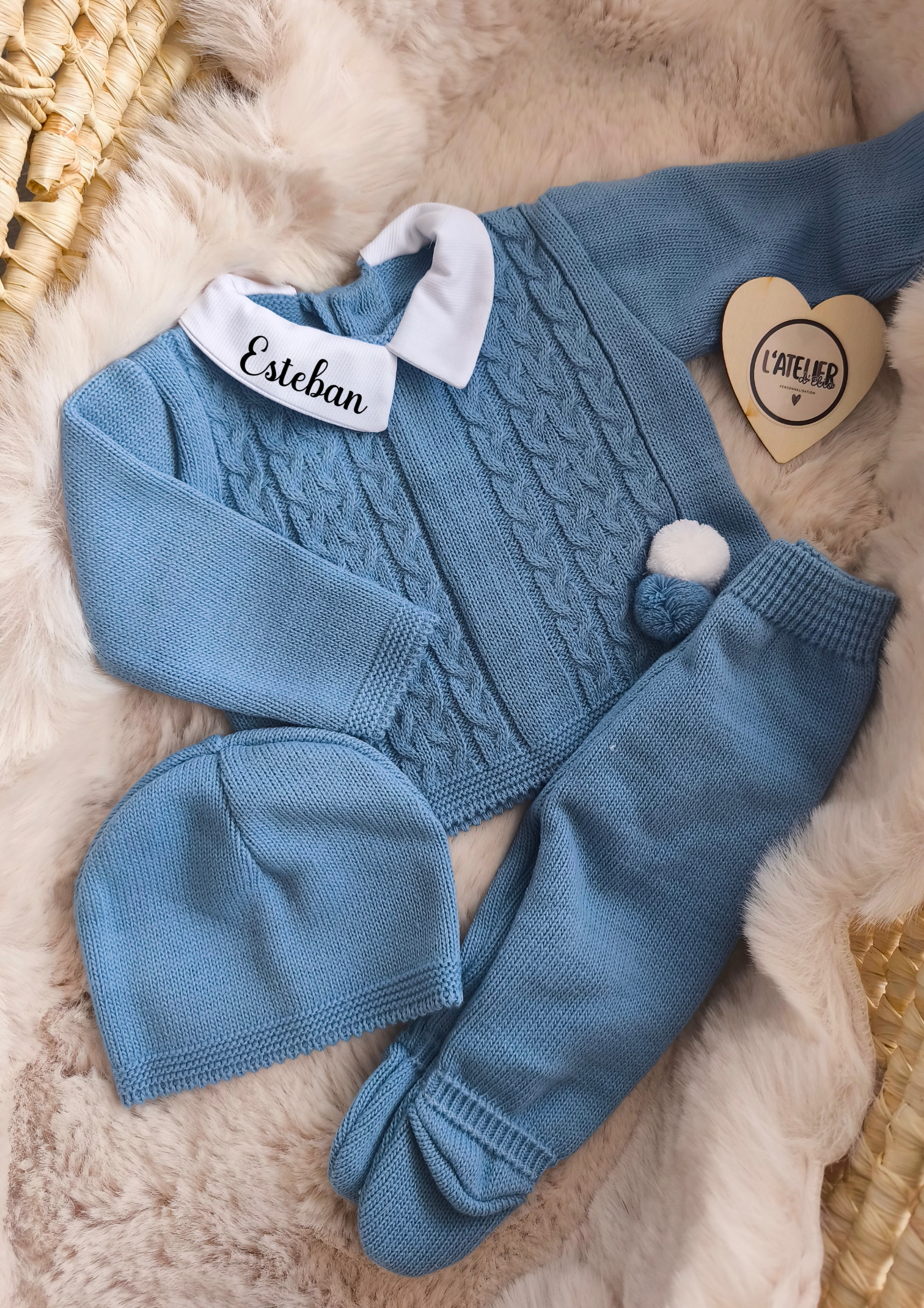 TENUE DE NAISSANCE 0/3 MOIS - Bleu pompom