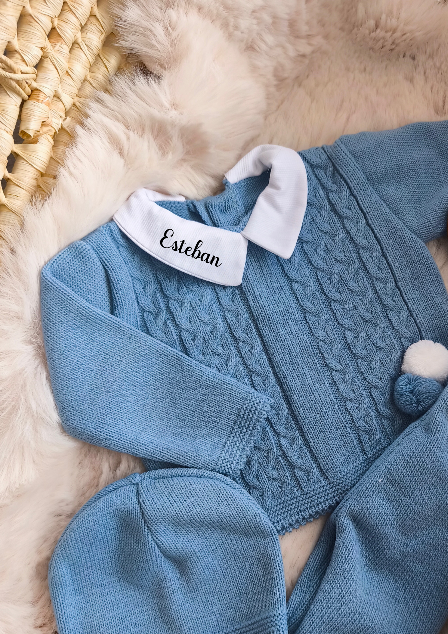 TENUE DE NAISSANCE 0/3 MOIS - Bleu pompom