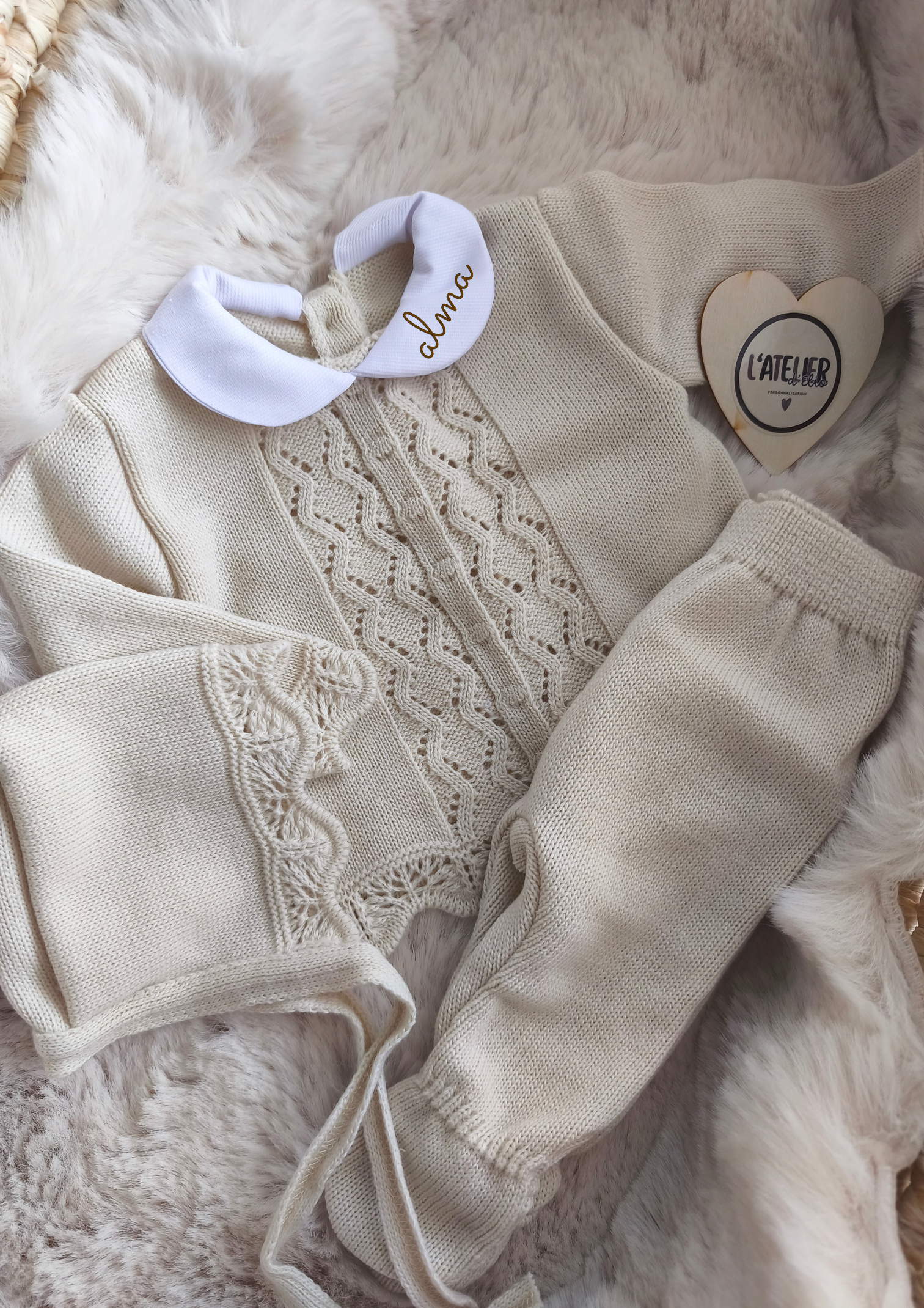 TENUE DE NAISSANCE 0/3 MOIS - Beige Dentelle