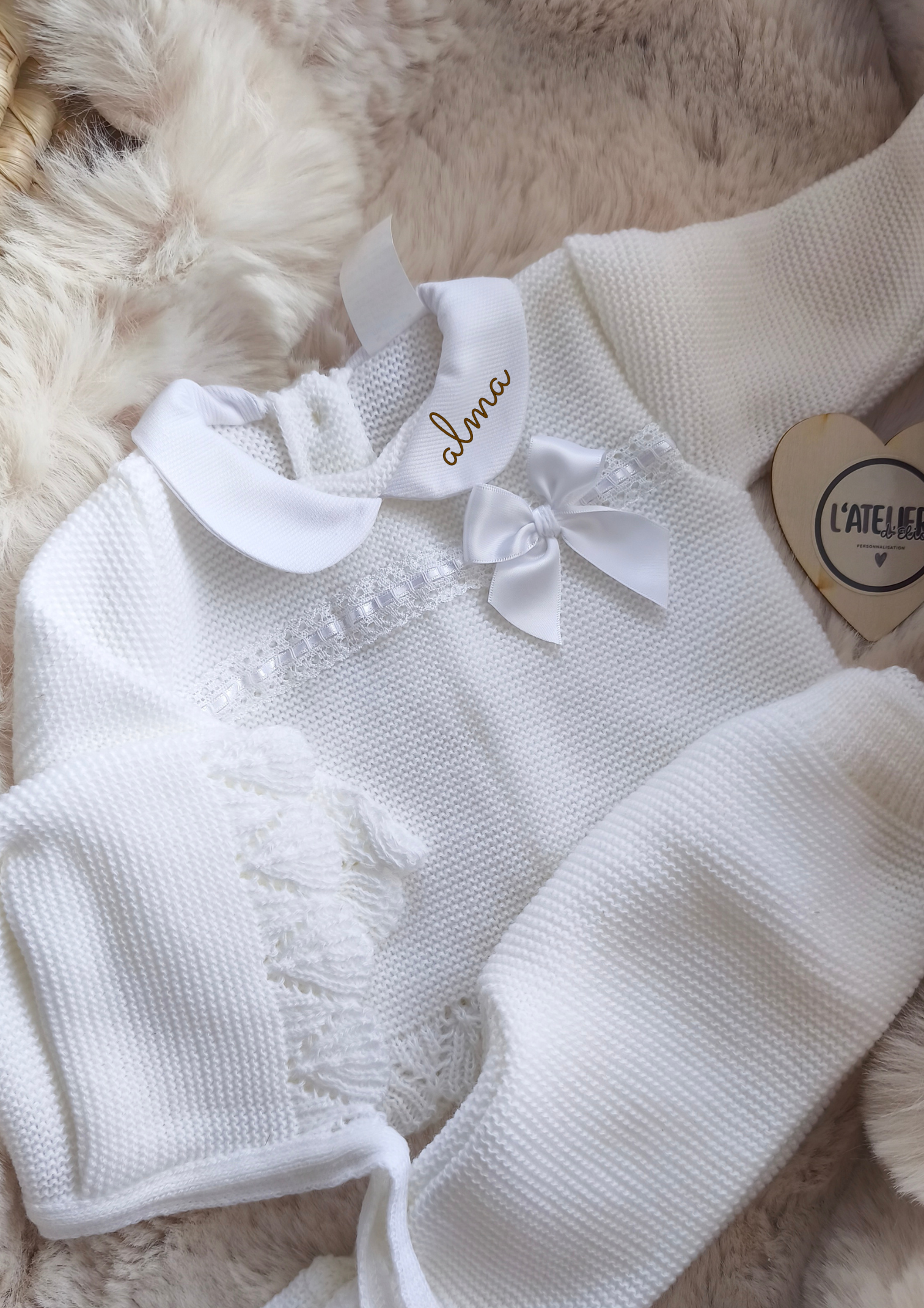 TENUE DE NAISSANCE 0/3 MOIS - Blanc avec noeud