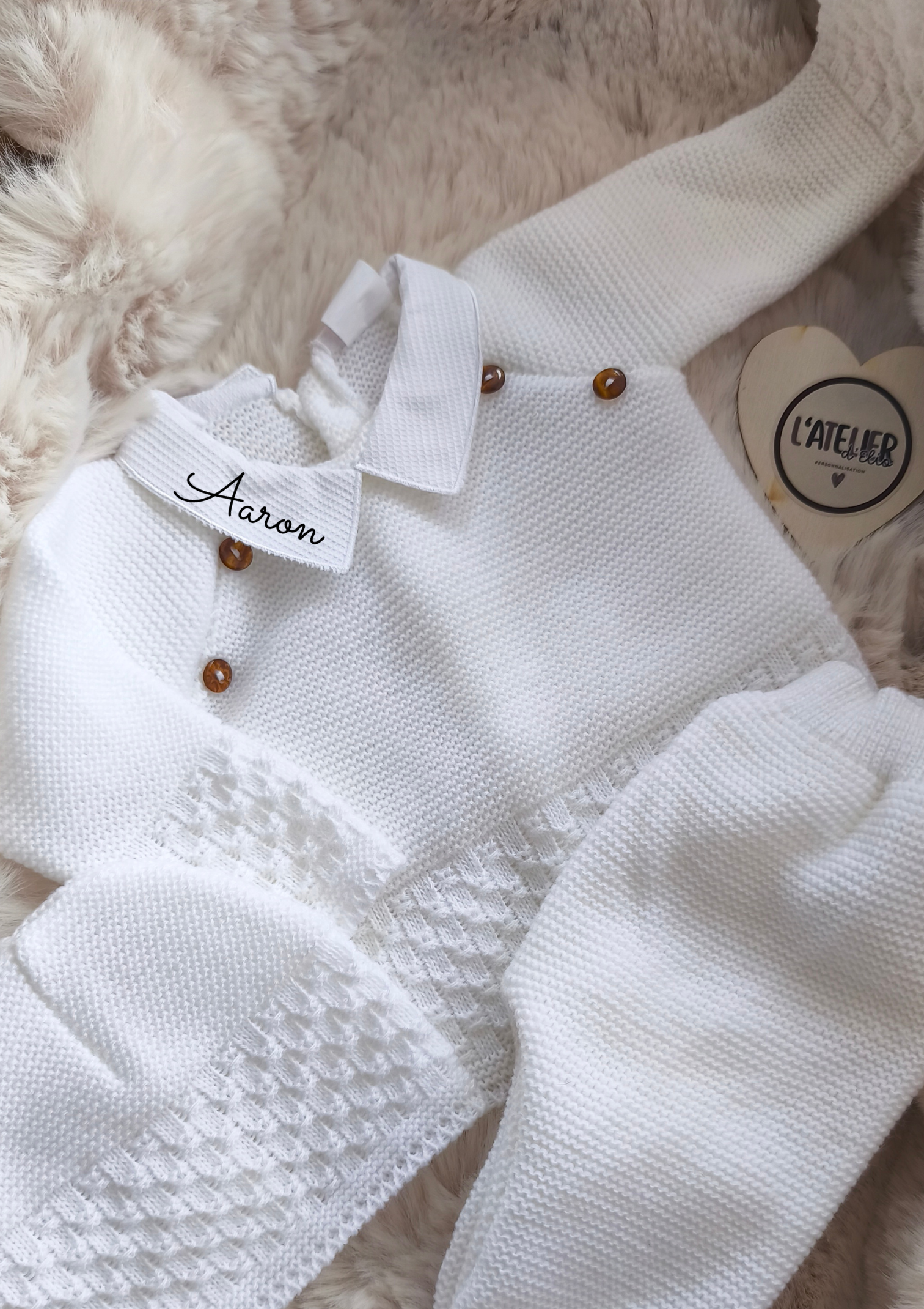 TENUE DE NAISSANCE 0/3 MOIS - Blanc avec boutons