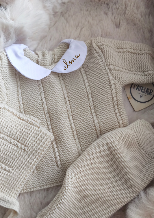 TENUE DE NAISSANCE 0/3 MOIS - Beige grosse maille