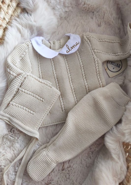 TENUE DE NAISSANCE 0/3 MOIS - Beige grosse maille