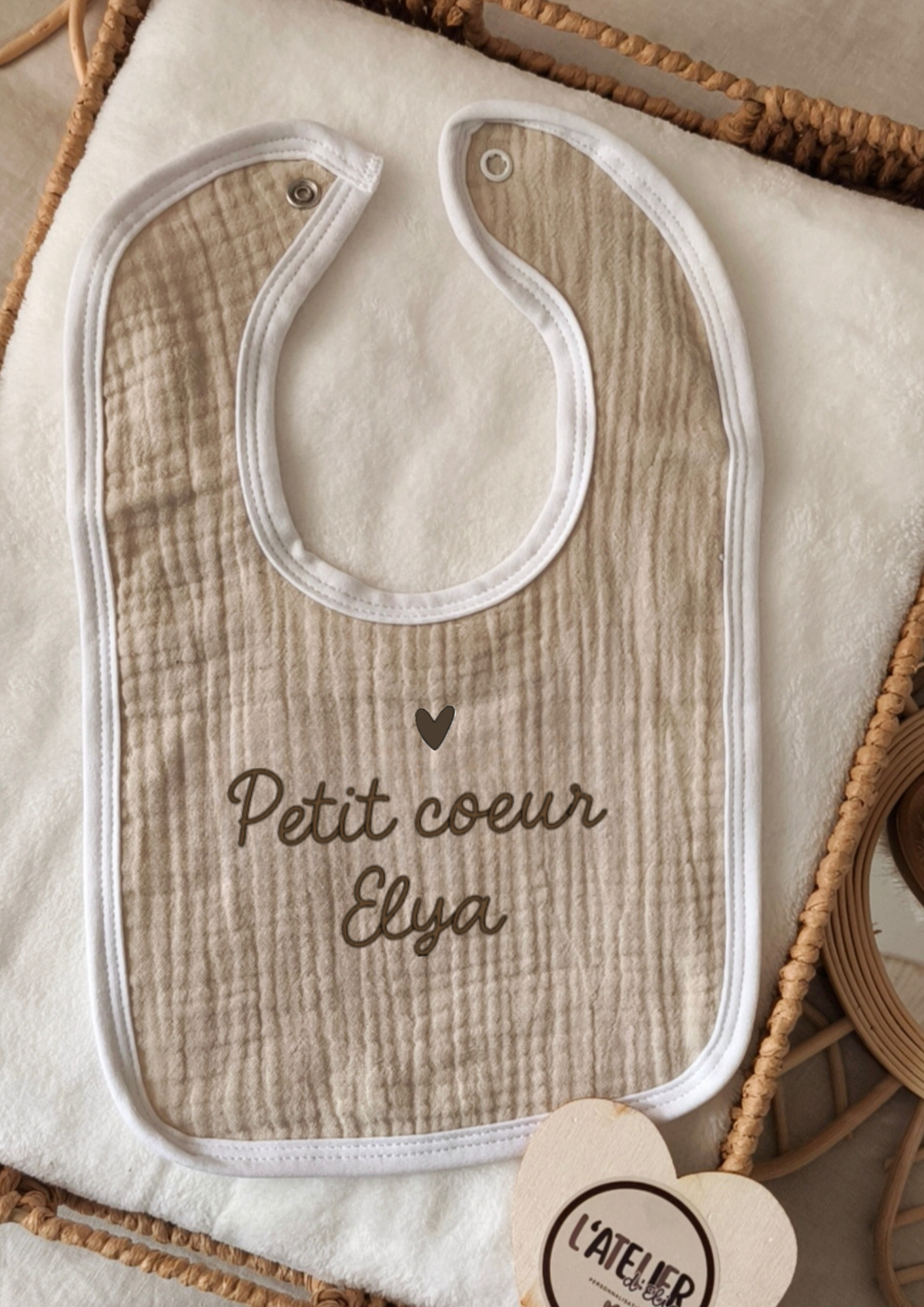 Bavoir personnalisé en gaze de coton | Prénom