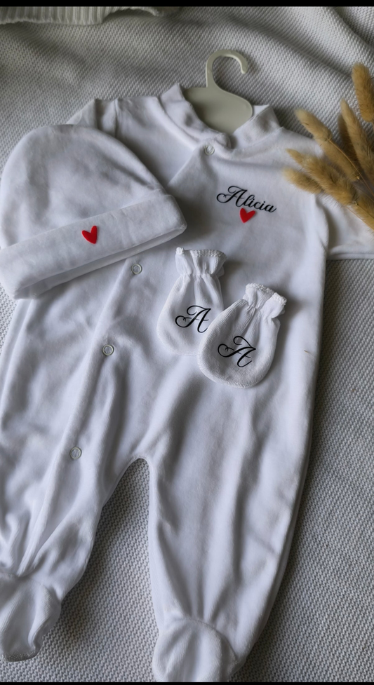 Ensemble Velours: Pyjama, bonnet, moufles
