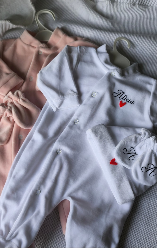 Ensemble Velours: Pyjama, bonnet, moufles
