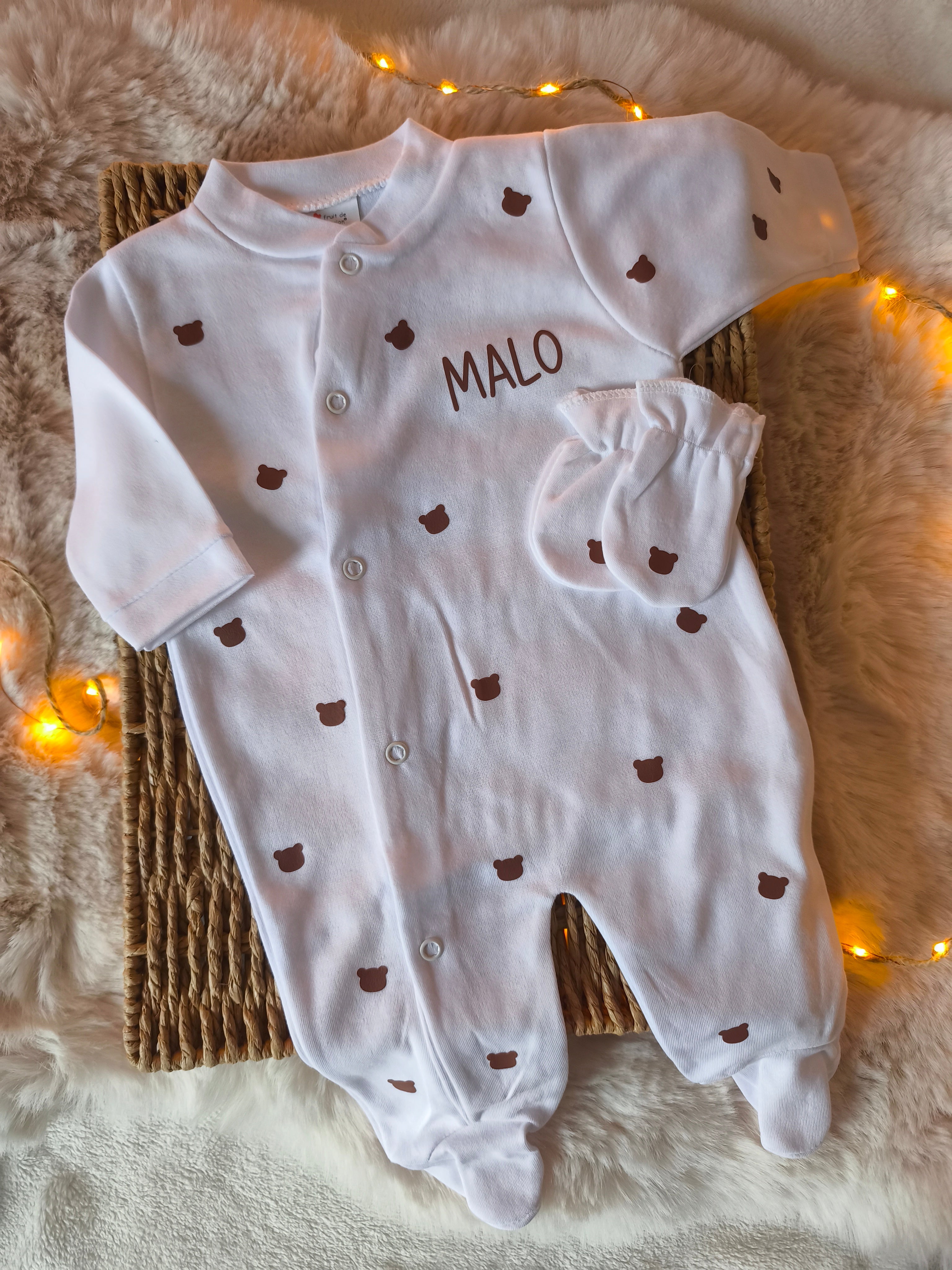 Pyjama Coton - Petit cœur + Prénom