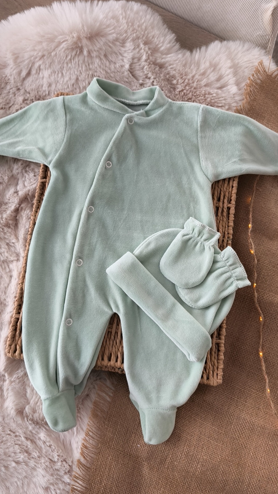 Pyjama en velours naissance - Grand prénom sur pyjama & bonnet