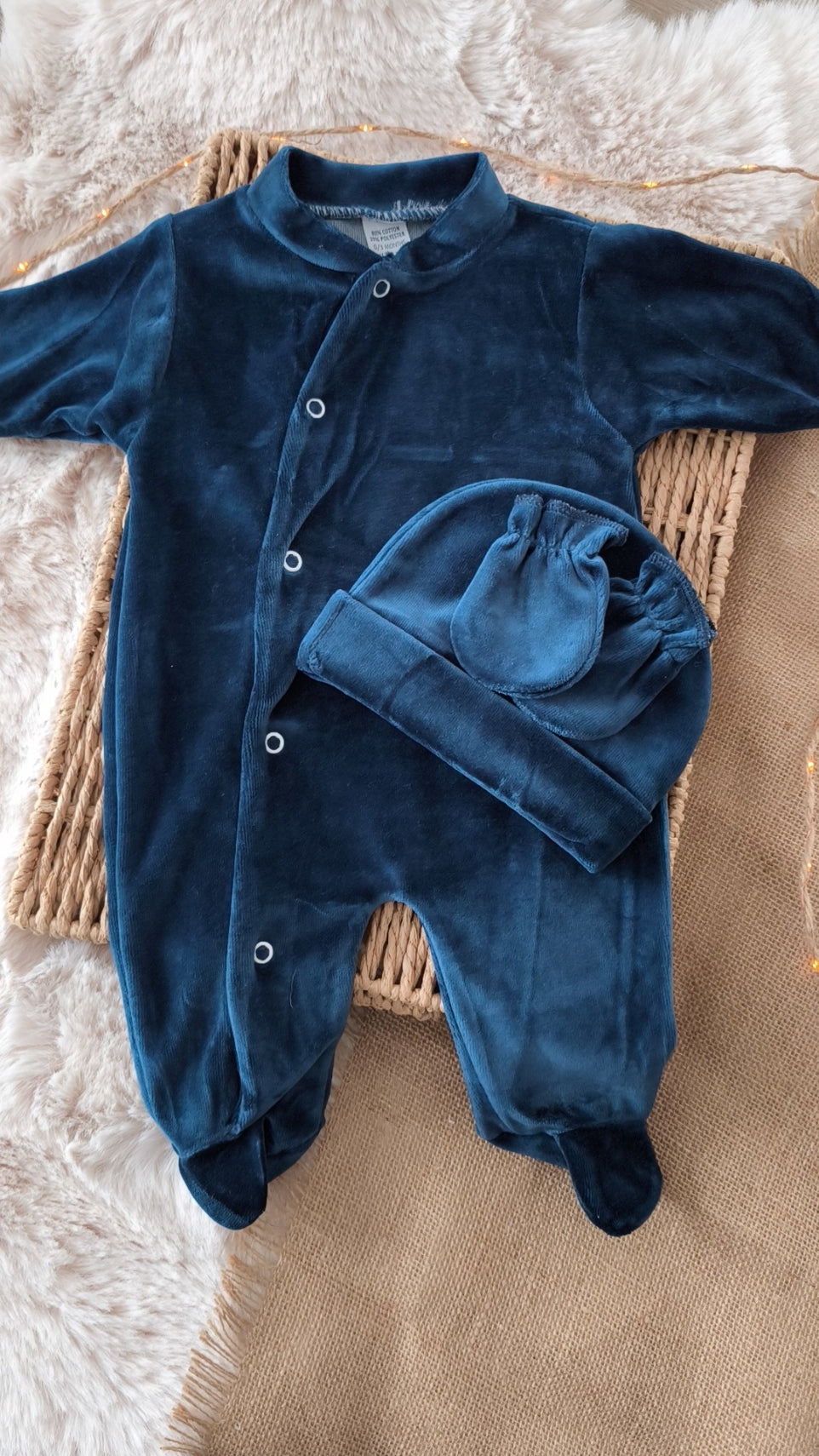 Pyjama en velours naissance - Petit cœur