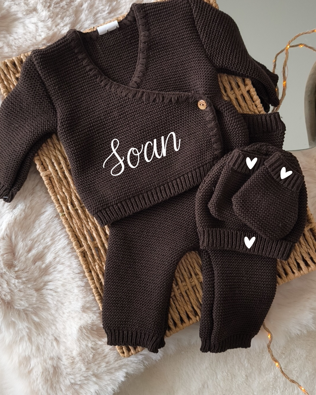 Ensemble cache cœur - Prénom sur le ventre