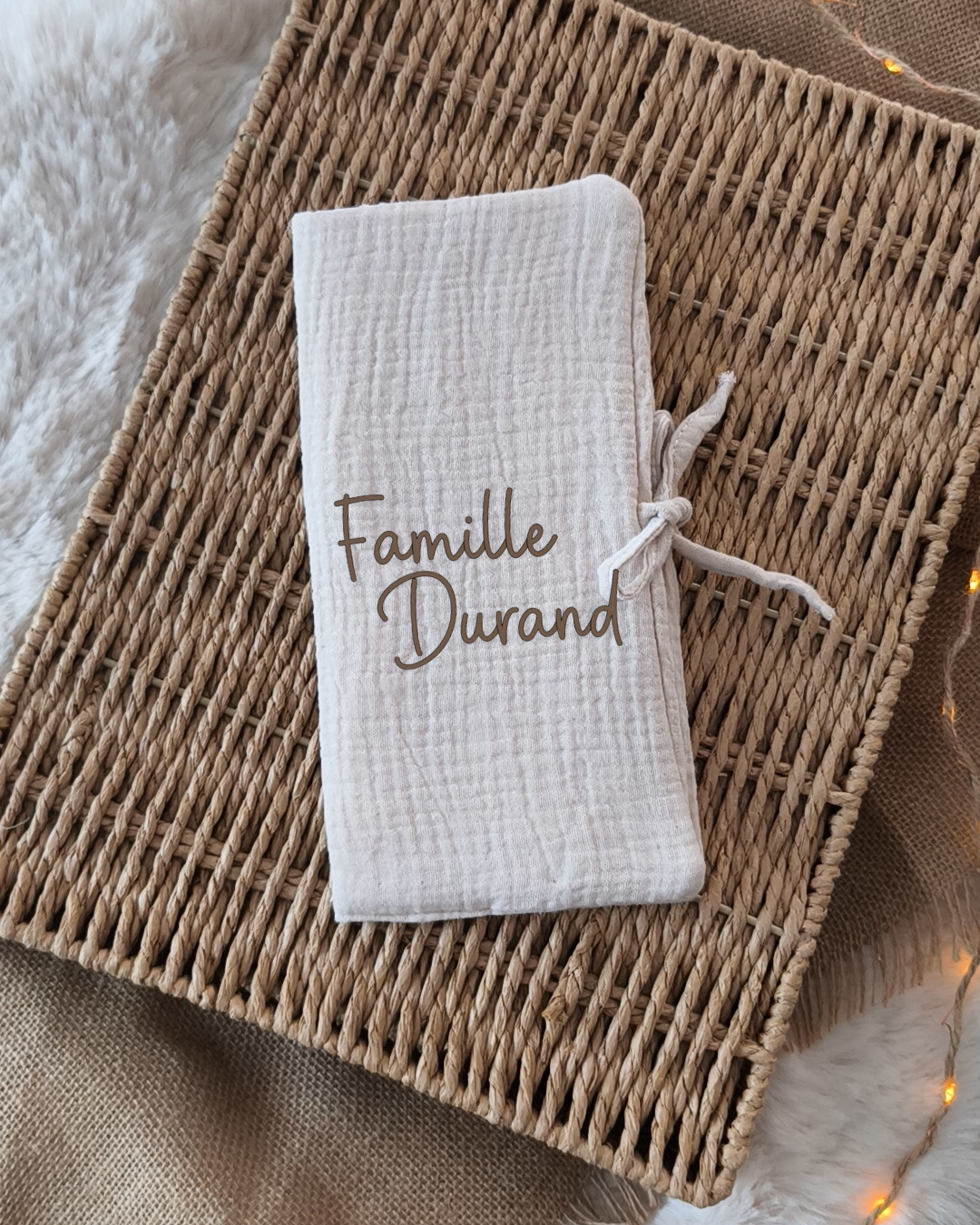 Livret de Famille - Gaze de coton Beige - Nom de Famille