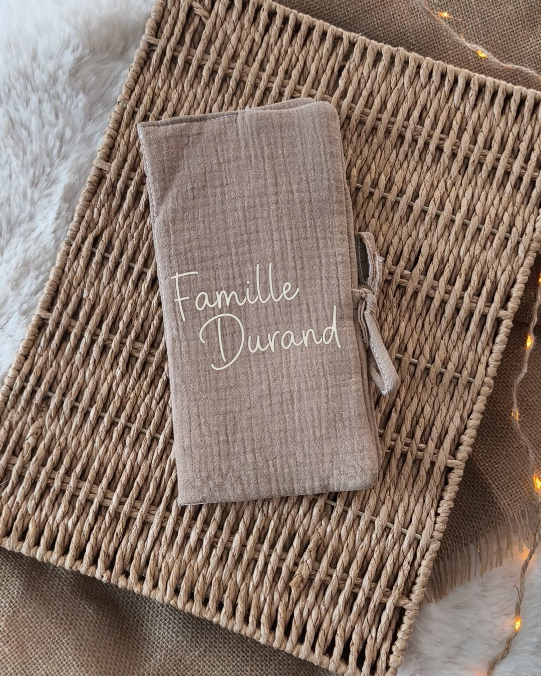 Livret de Famille - Gaze de coton Chocolat - Nom de Famille