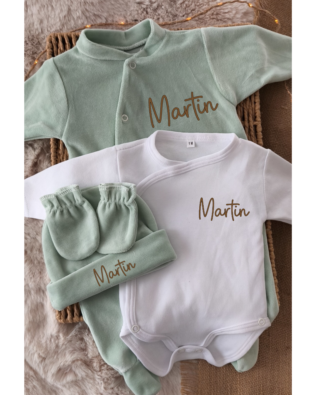 Pyjama en velours & body - 4 Pièces - Vert d'eau