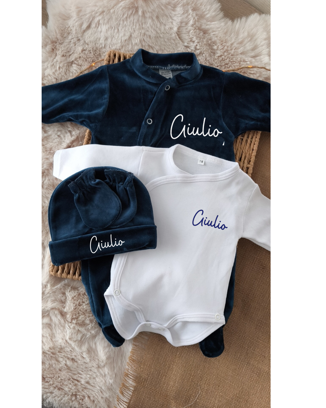 Pyjama en velours & body - 4 Pièces - Bleu nuit