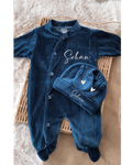 Pyjama velours - 3 Pièces - Prénom sur le bonnet - Bleu nuit