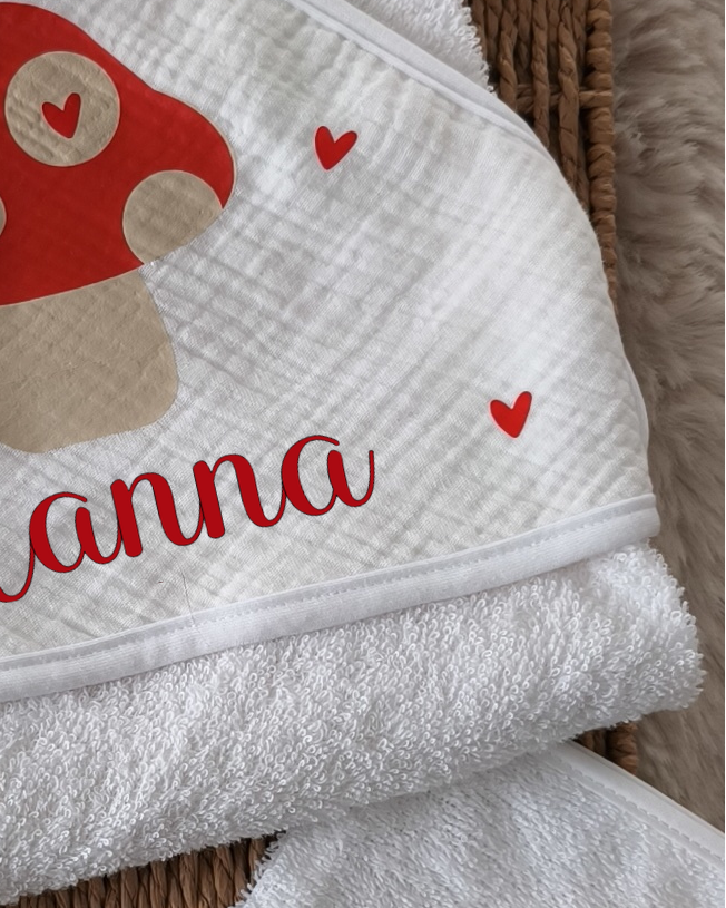 Cape de bain et gant en Gaze de Coton - Champignon