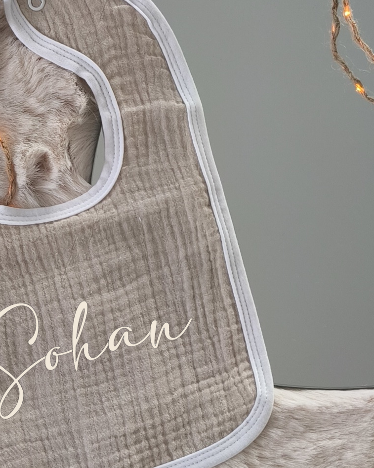 Bavoir en Gaze de Coton - Beige